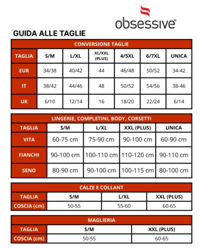 Guida alle Taglie completa Obsessive