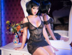 Chemise in pizzo e tulle nero, pendente in strass e perizoma coordinato by CHILIROSE - immagine 9