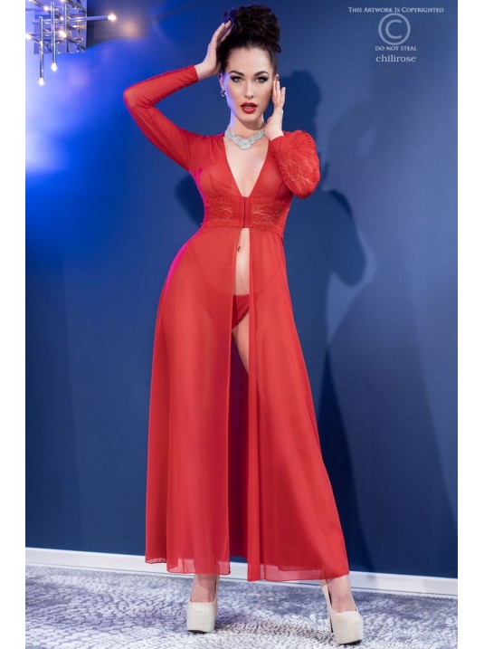 Vestaglia rossa in tulle e pizzo con perizoma | Chilirose - immagine 1