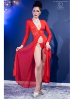 Vestaglia rossa in tulle e pizzo con perizoma | Chilirose - immagine 4