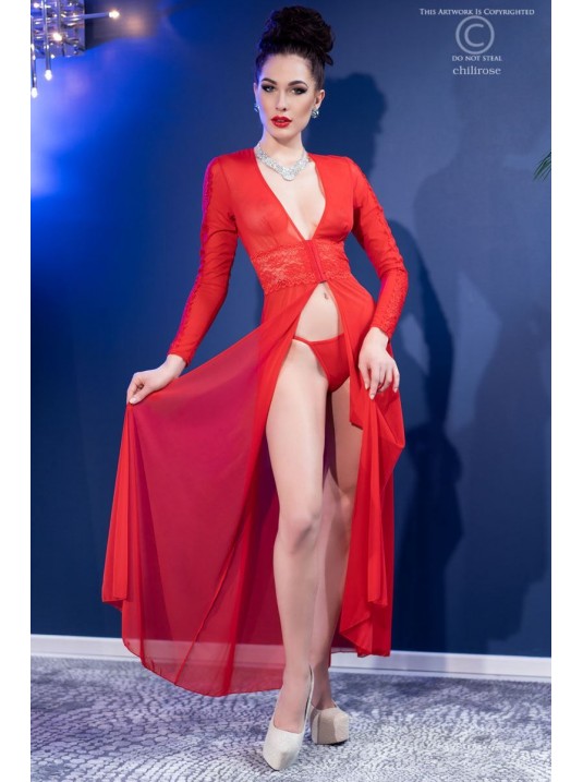 Vestaglia rossa in tulle e pizzo con perizoma | Chilirose - immagine 4