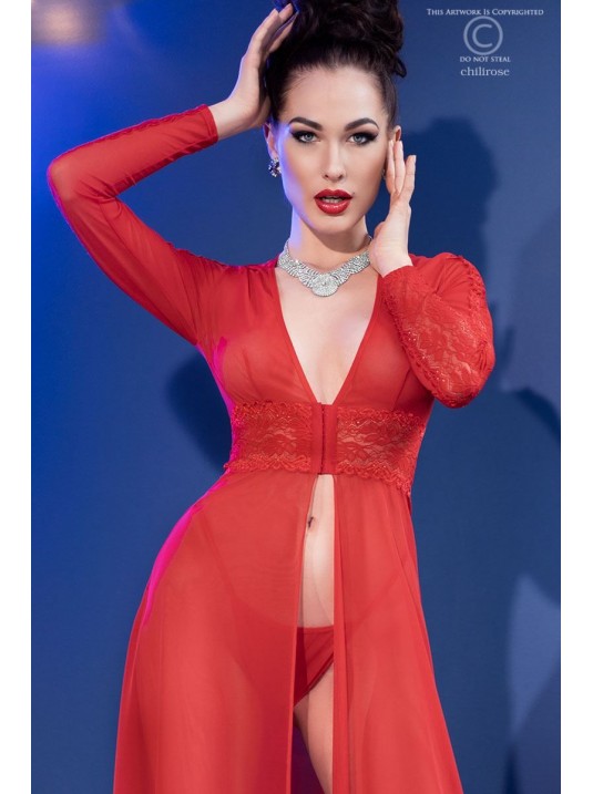 Vestaglia rossa in tulle e pizzo con perizoma | Chilirose - immagine 6