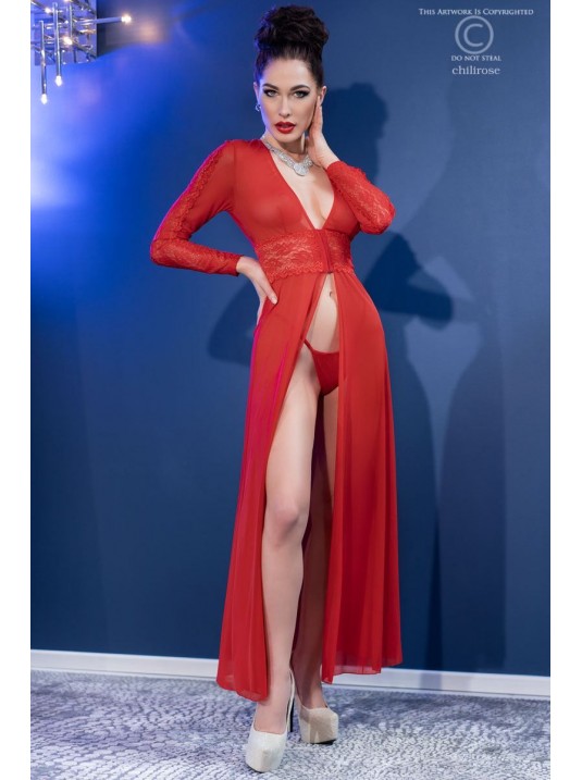 Vestaglia rossa in tulle e pizzo con perizoma | Chilirose - immagine 5